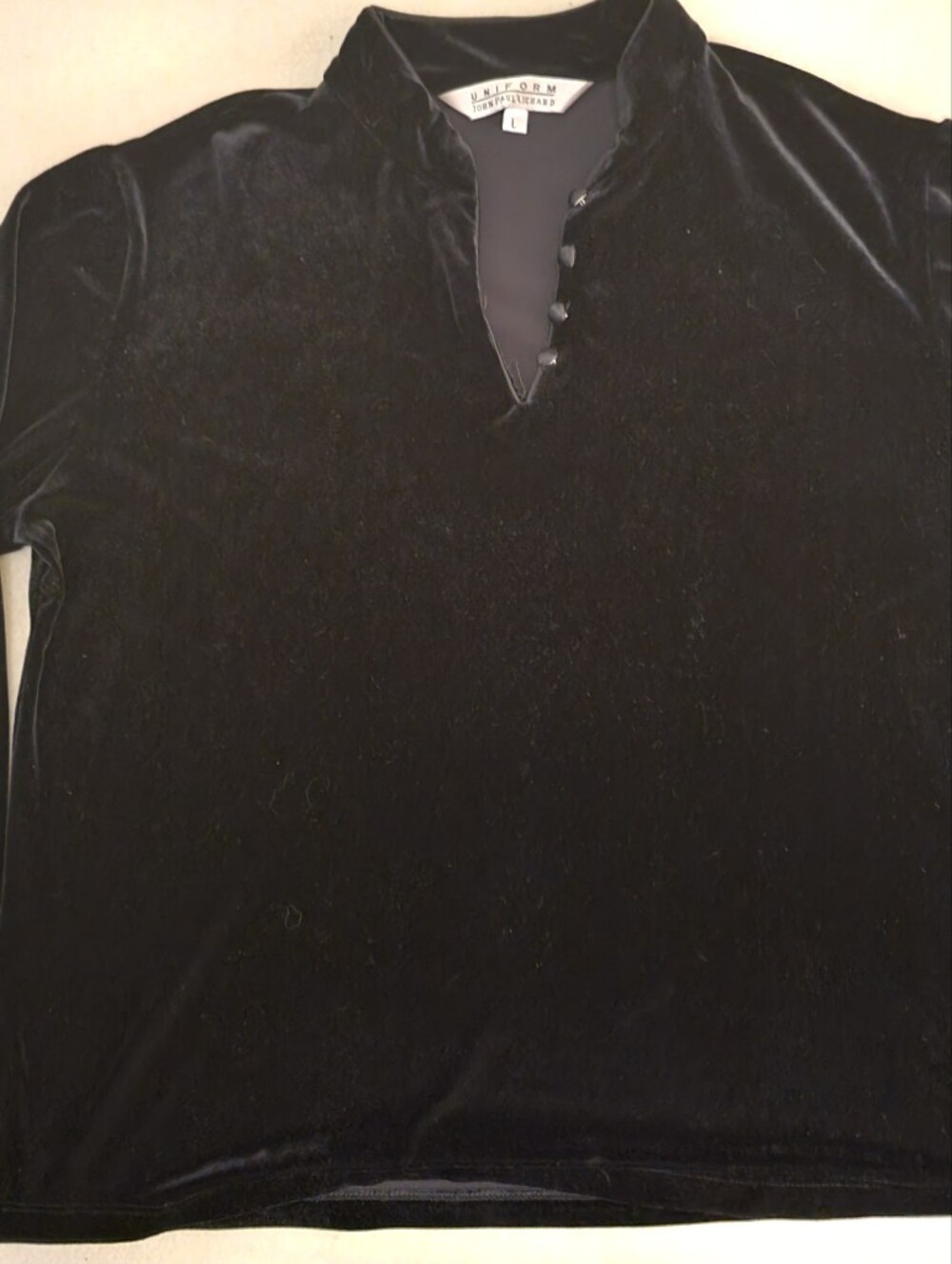 John Richards Womens Black Solid Velet Button Front Long Sleeve Top Size Large